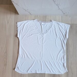 Bar III V Neck Tunic Top Womens XL White Seamed Short Sleeve Blouse